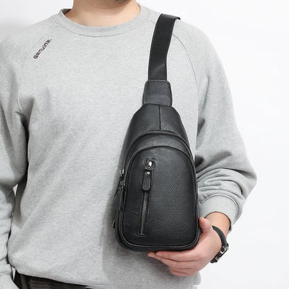 Men's 100% Genuine Leather Chest Bag – Stylish Casual Crossbody & Shoulder Messenger Bag