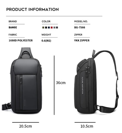 BANGE Brand Design Oxford Trendy Waterproof Men’s Chest Bag – Large Capacity, Multi-Pockets Slim Bag for Male