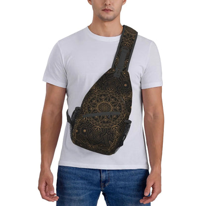 Oriental Mandala Royal Retro Floral Sling Bag – Unisex Crossbody Shoulder Chest Backpack for Travel and Hiking