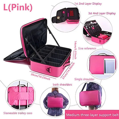 Professional Large Capacity Makeup Case – Travel Beauty Cosmetic Organizer & Nail Tool Box