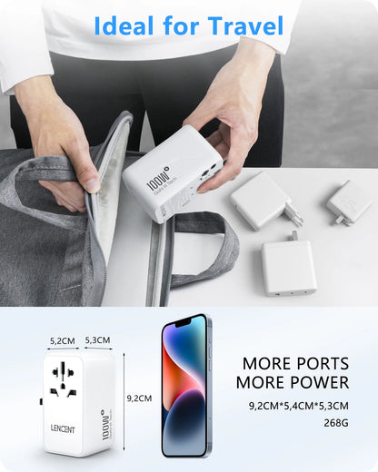 LENCENT 100W GaN Universal Travel Adapter – 2 QC4.0 USB-A & 2 PD3.0 Type-C PPS Fast Charging, EU/UK/USA/AUS Plug for Travel
