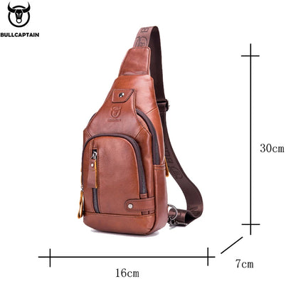 Bullcaptain Leather Large Capacity Chest Bag – Men’s Shoulder Bag with USB Port for Outdoor Casual Activities