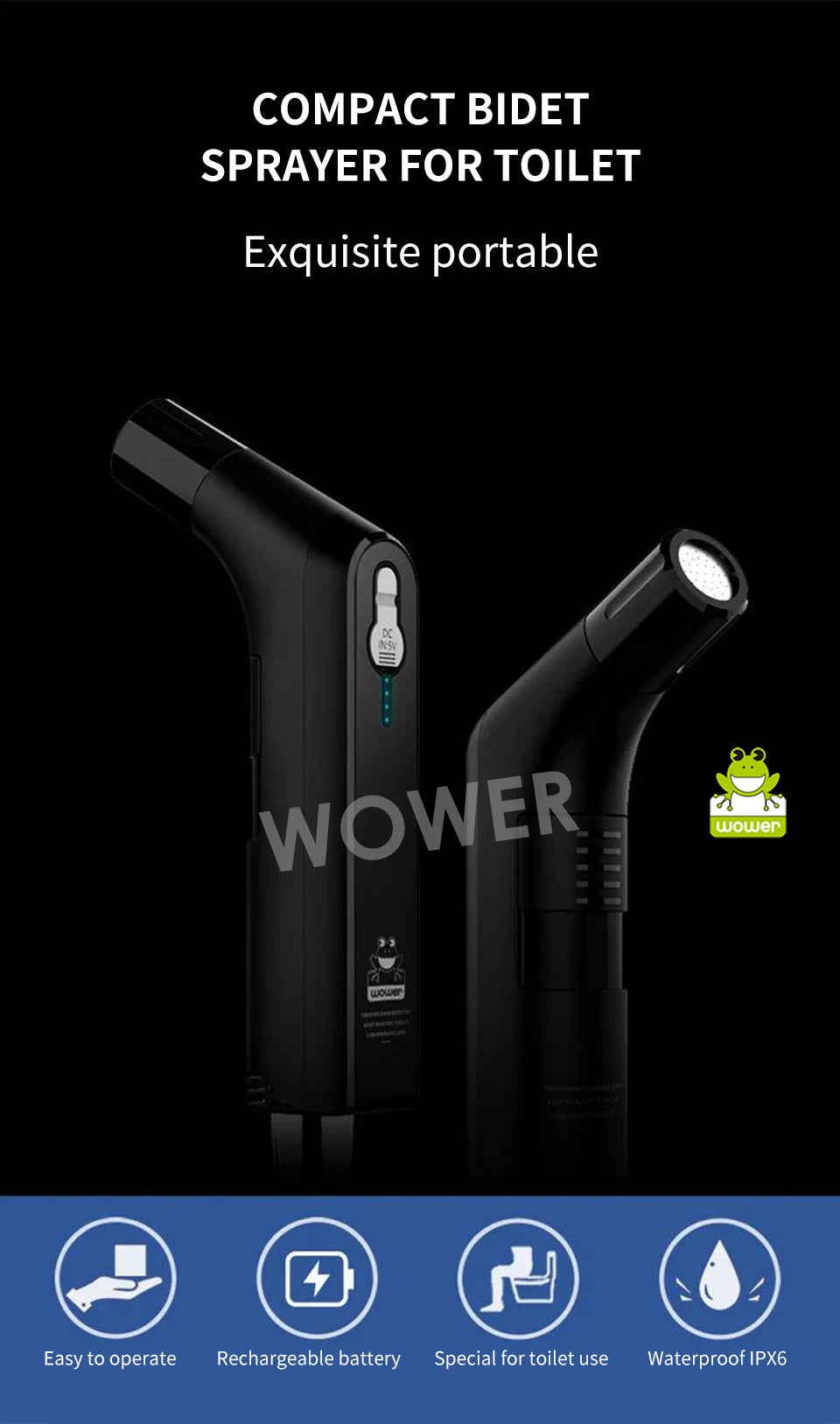 🚿 Wower Portable Electric Bidet – Rechargeable 2.3L Shattaf for Personal Hygiene, Travel & Camping! ✨💦