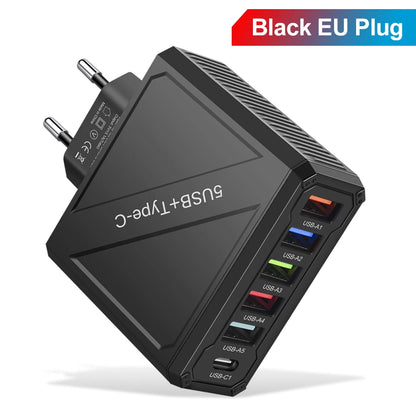 65W 5-Port USB Fast Charger – PD & QC 3.0 Adapter for Xiaomi, iPhone, Samsung & Vivo
