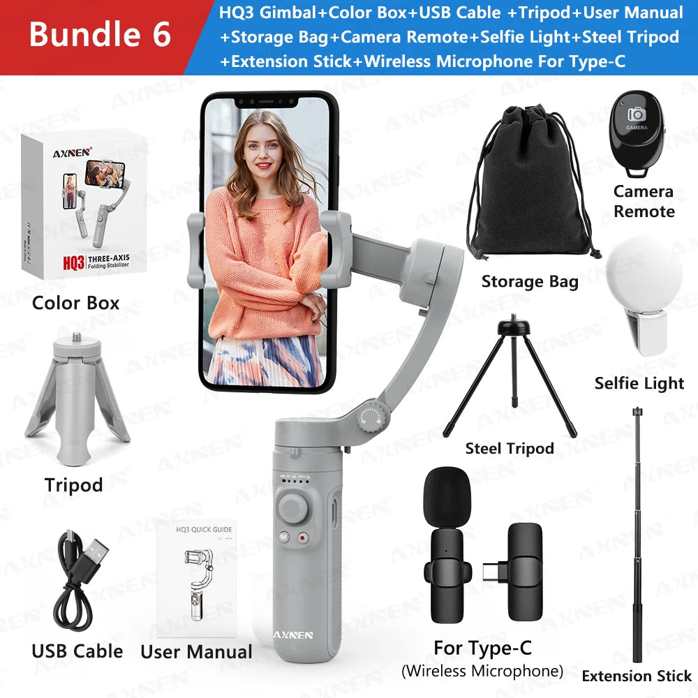 AXNEN 3-Axis Handheld Gimbal Stabilizer – Selfie Stick & Tripod for Vlogging & Smartphone Video Recording