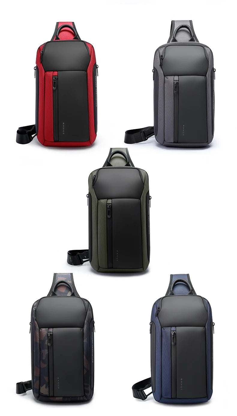 BANGE Brand Design Oxford Trendy Waterproof Men’s Chest Bag – Large Capacity, Multi-Pockets Slim Bag for Male