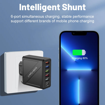 65W 5-Port USB Fast Charger – PD & QC 3.0 Adapter for Xiaomi, iPhone, Samsung & Vivo