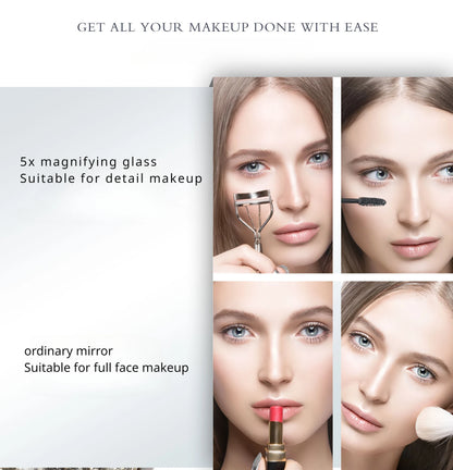LED 5X/10X Magnifying Compact Mirror – Portable Foldable Rechargeable Travel Makeup Mirror