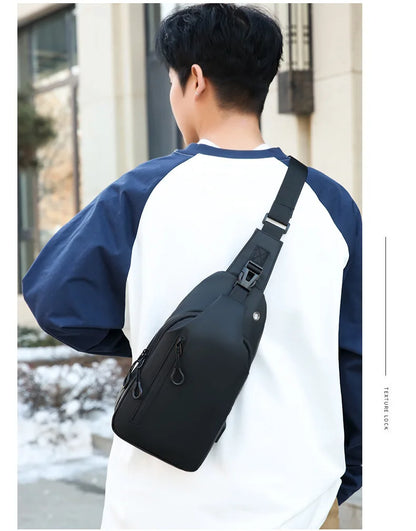 Stylish Men's Crossbody Bag – Waterproof, USB Charging, Outdoor Casual Chest Bag