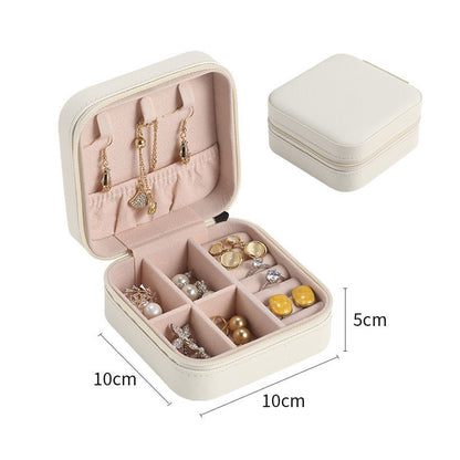 Portable Leather Jewelry Box – Travel Organizer with Zipper for Rings, Earrings & Necklaces
