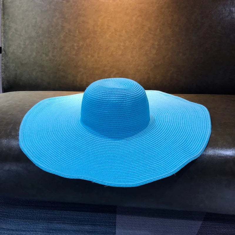 Women 15cm Wide Brim Sun Hat Summer Travel Floppy Straw Hat Female Outdoor Vacation Roll Up UPF50+ Oversized Foldable Beach Hat