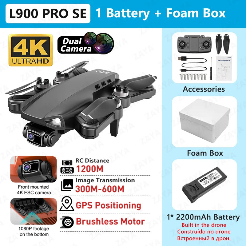 L900 PRO SE GPS Drone – 4K Dual Camera, 5G WiFi FPV, Brushless Motor, Foldable Quadcopter