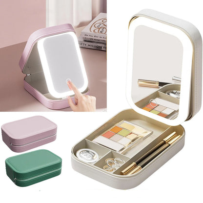 Smart LED Makeup Case with Mirror – Portable Fashion Travel Cosmetic Storage Bag