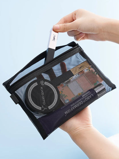 1/3pcs Mesh Clear Cosmetic Bags – Small & Large Black Makeup Bag, Portable Travel Toiletry Organizer, Lipstick Storage Pouch