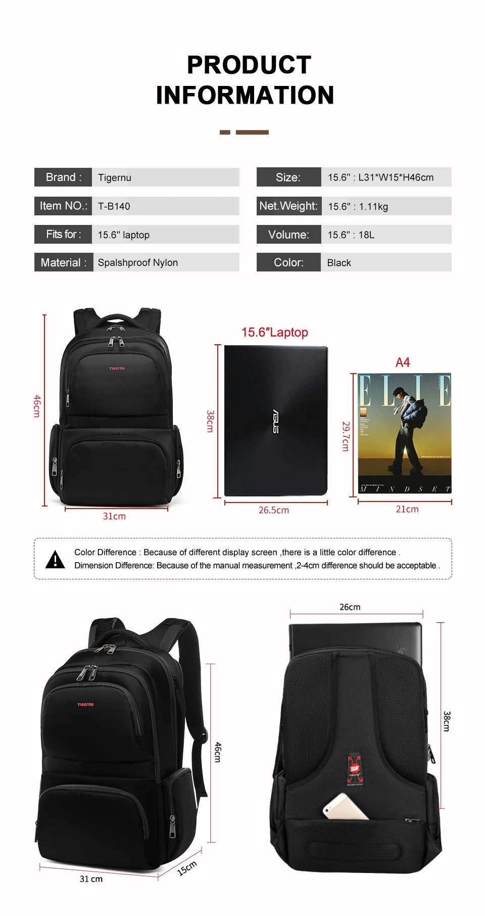 Lifetime Warranty Backpack 15.6 Inch Laptop Backpack Leisure School Backpacks Bags Mens Backpack Schoolbag Business Backpack Bag