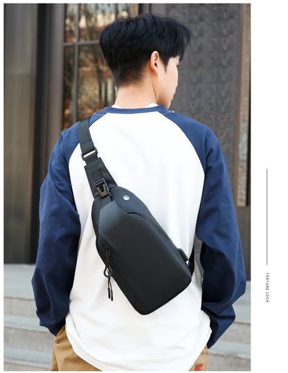 Stylish Men's Crossbody Bag – Waterproof, USB Charging, Outdoor Casual Chest Bag