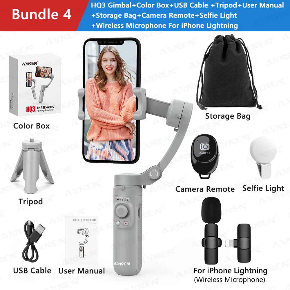 AXNEN 3-Axis Handheld Gimbal Stabilizer – Selfie Stick & Tripod for Vlogging & Smartphone Video Recording