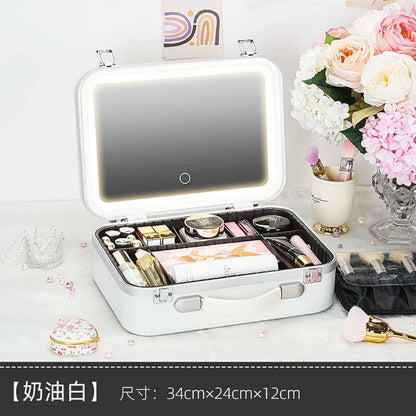 Large-Capacity LED Makeup Case with Mirror – Portable Professional Cosmetic Storage Box