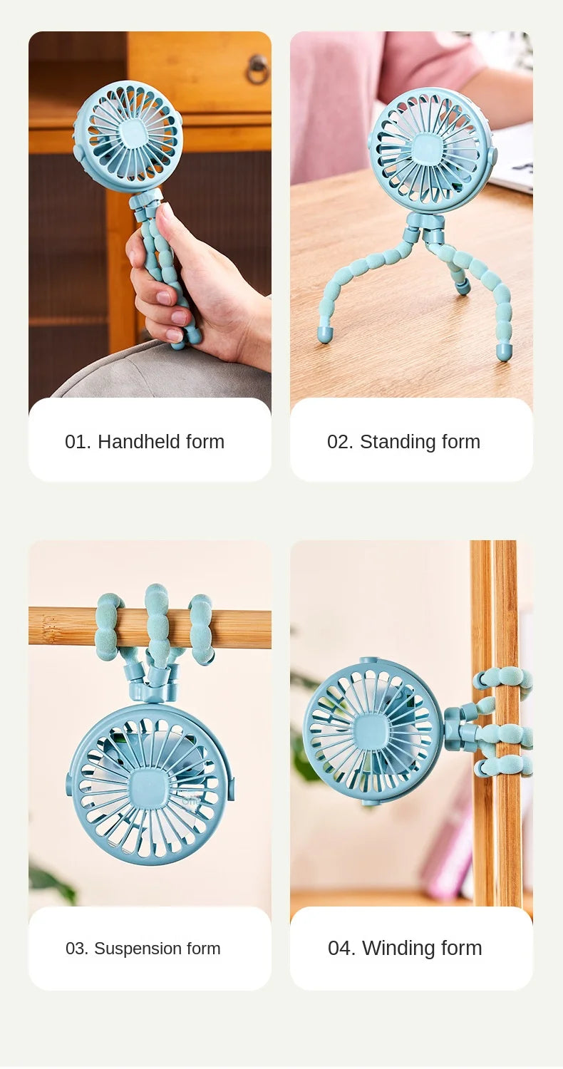 Portable Clip-On Stroller Fan – USB Rechargeable 3-Speed Fan for Baby, Cart & Outdoor Use
