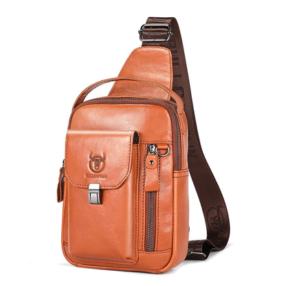 BULLCAPTAIN Men's Genuine Leather Chest Bag – Retro Anti-Theft Crossbody Bag for 7.9" Devices