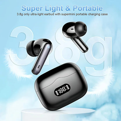 Wireless Bluetooth 5.3 Earbuds – 40dB Noise Cancelling, 6-Mic ENC, HD Calls & LED Display with Transparency Mode!