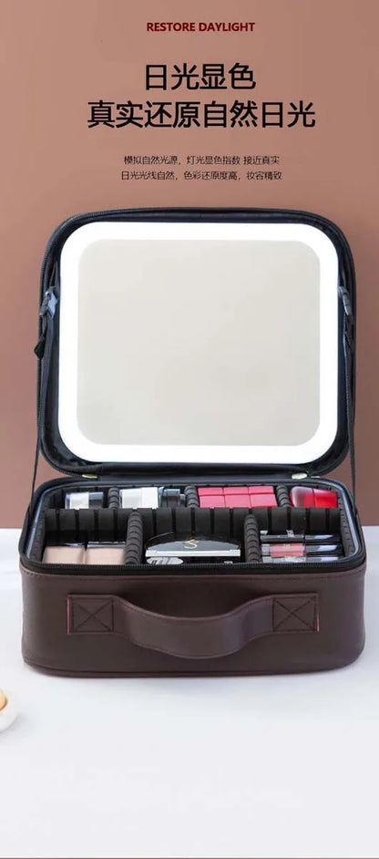LED Travel Makeup Bag with Mirror – Large-Capacity Portable Storage Case with Combination Lock