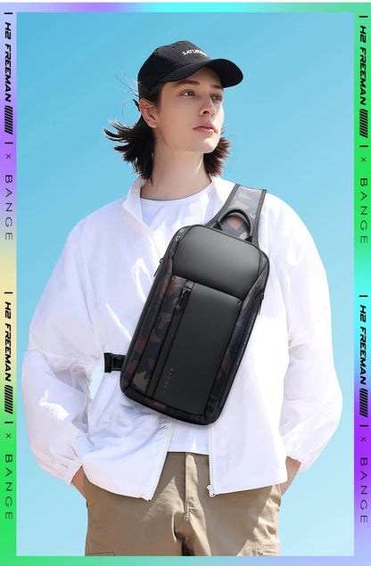 BANGE Brand Design Oxford Trendy Waterproof Men’s Chest Bag – Large Capacity, Multi-Pockets Slim Bag for Male