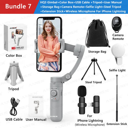 AXNEN 3-Axis Handheld Gimbal Stabilizer – Selfie Stick & Tripod for Vlogging & Smartphone Video Recording