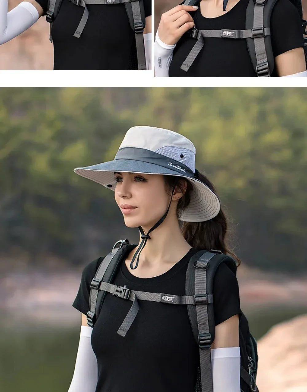 Womens Ponytail Sun Hat UV Protection Mesh Foldable Wide Brim Beach Fishing Bucket Hats Summer Hiking Outdoor Climbing hike Caps