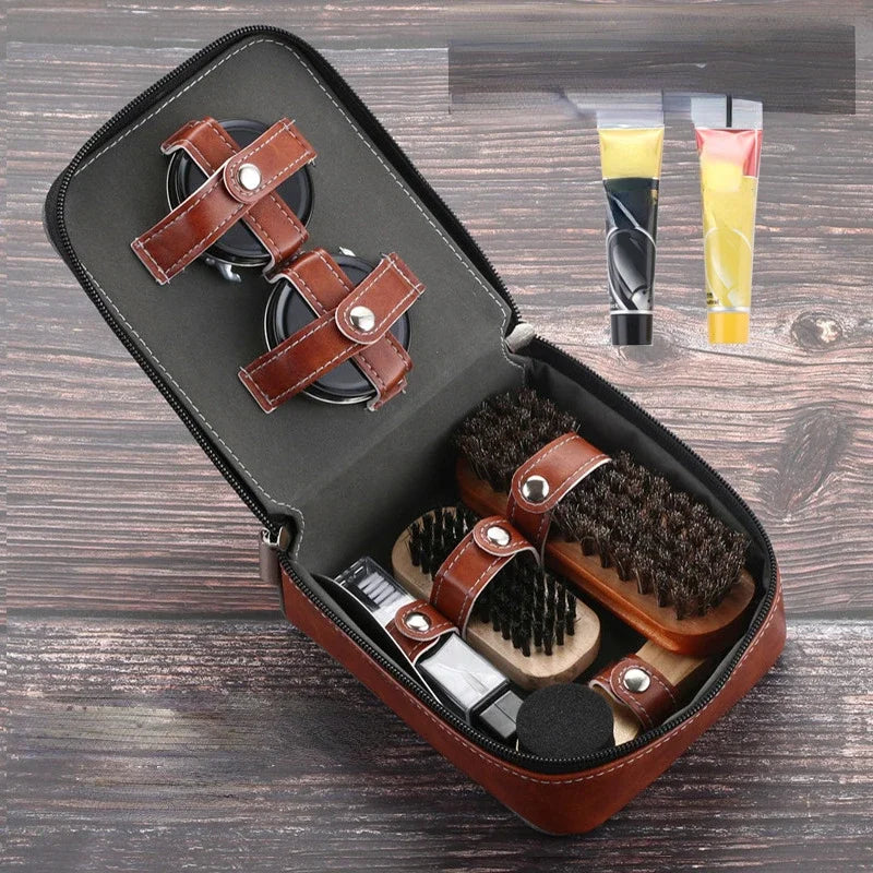 Premium Horsehair Shoe Polish Kit – 9pcs/11pcs Leather Shoe Shine & Care Set