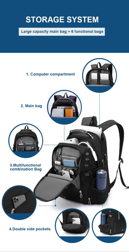 2025 Waterproof Laptop Backpack – 17/20 Inch Oxford Travel Rucksack for Men & Women, School Bag with Modern Design