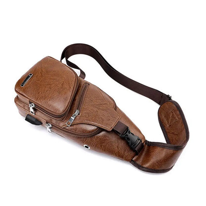 USB Data Cable Charging Chest Bag – Casual Fashion Shoulder Bag, PU Outdoor Sports Men’s Backpack