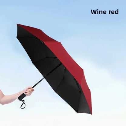 Automatic UV Umbrella Black Glue Sun And Rain Dual Purpose Sunshade Umbrella Logo Printable Three Fold UV Protection Business Ad