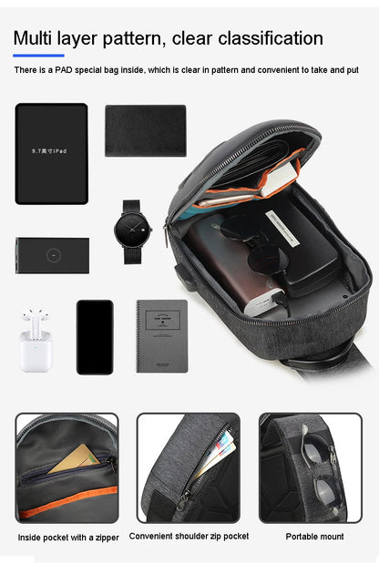 Men's Running Chest Bag – USB Charging Sling Pack for Travel, Cycling & College Students