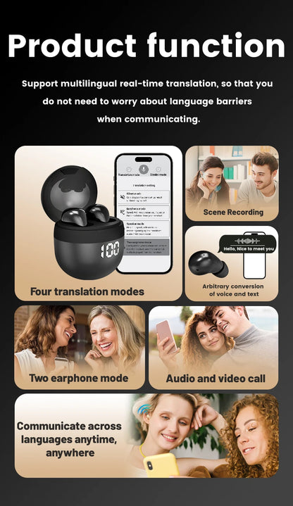 AI Language Translation Wireless Earbuds – Bluetooth Sport Headphones with Deep Bass & Invisible Comfort for Sleep & Travel!