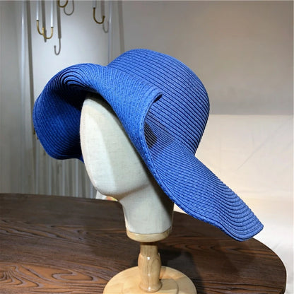 Women 15cm Wide Brim Sun Hat Summer Travel Floppy Straw Hat Female Outdoor Vacation Roll Up UPF50+ Oversized Foldable Beach Hat