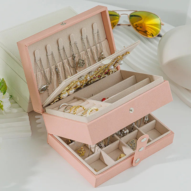 Portable PU Leather Jewelry Storage Box – Travel Organizer for Rings, Necklaces & Earrings