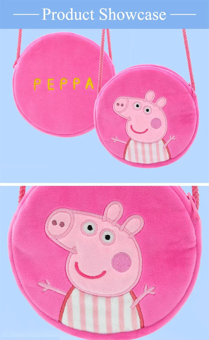 Peppa Pig Anime Plush Bag George Peggy Kindergarten Backpack Cartoon Round Shoulder Bag Coin Purse Kids Birthday Gift