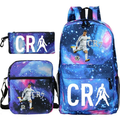 CR7 Football Backpack Set – 3-Piece Stylish & Spacious Schoolbag for Boys & Girls, Perfect for High School & Sports!