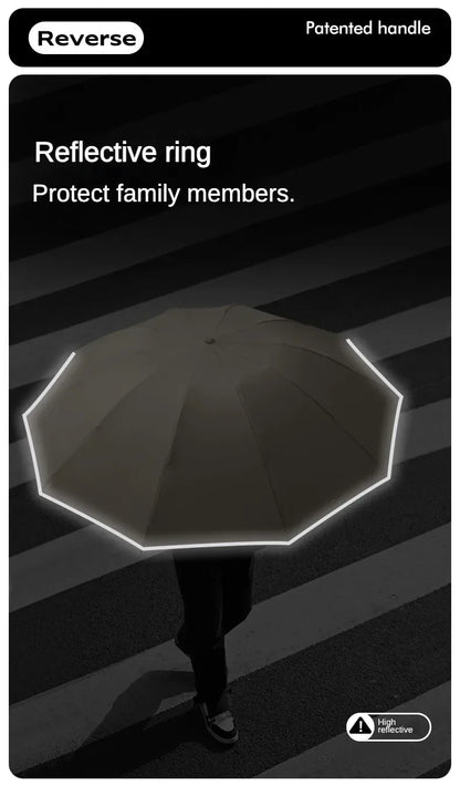 Travel Portable Rain Umbrella, Buckle Automatic Folding Reverse Umbrella, Safety Reflective Strip, Windproof Umbrella Men Women