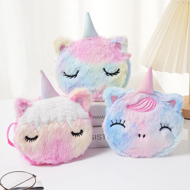 Kawaii Plush Unicorn Mini Crossbody Bag – Cute Baby Backpack & Coin Purse for Girls
