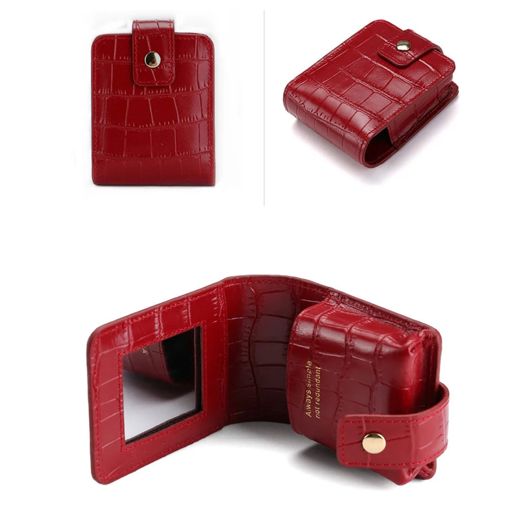 Mini Lipstick Cosmetic Bag with Mirror – Crocodile Pattern PU Travel Makeup Pouch & Organizer