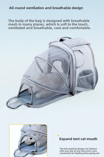 Pet Backpack Expandable Foldable Cat Carrier for Small Medium Dog and Cat Transport Dog Bag Large Space Pets Carrier with Zipper
