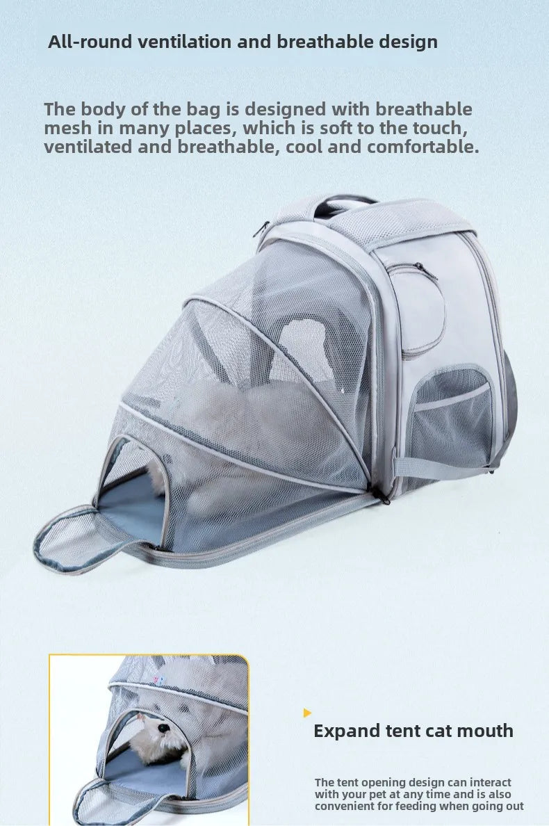 Pet Backpack Expandable Foldable Cat Carrier for Small Medium Dog and Cat Transport Dog Bag Large Space Pets Carrier with Zipper