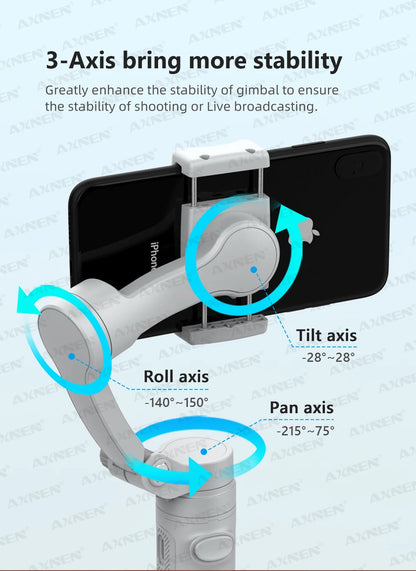 AXNEN 3-Axis Handheld Gimbal Stabilizer – Selfie Stick & Tripod for Vlogging & Smartphone Video Recording
