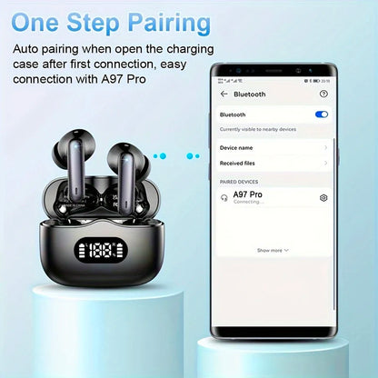 Wireless Bluetooth 5.3 Earbuds – 40dB Noise Cancelling, 6-Mic ENC, HD Calls & LED Display with Transparency Mode!