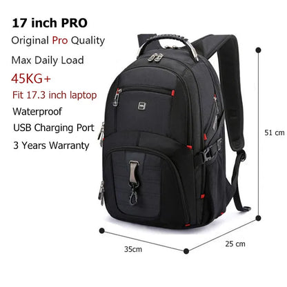 Swiss Multifunctional 17-Inch Laptop Backpack – Durable Travel & College Bag with USB Charging & Water Resistance