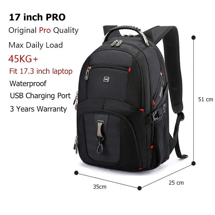 Swiss Multifunctional 17-Inch Laptop Backpack – Durable Travel & College Bag with USB Charging & Water Resistance
