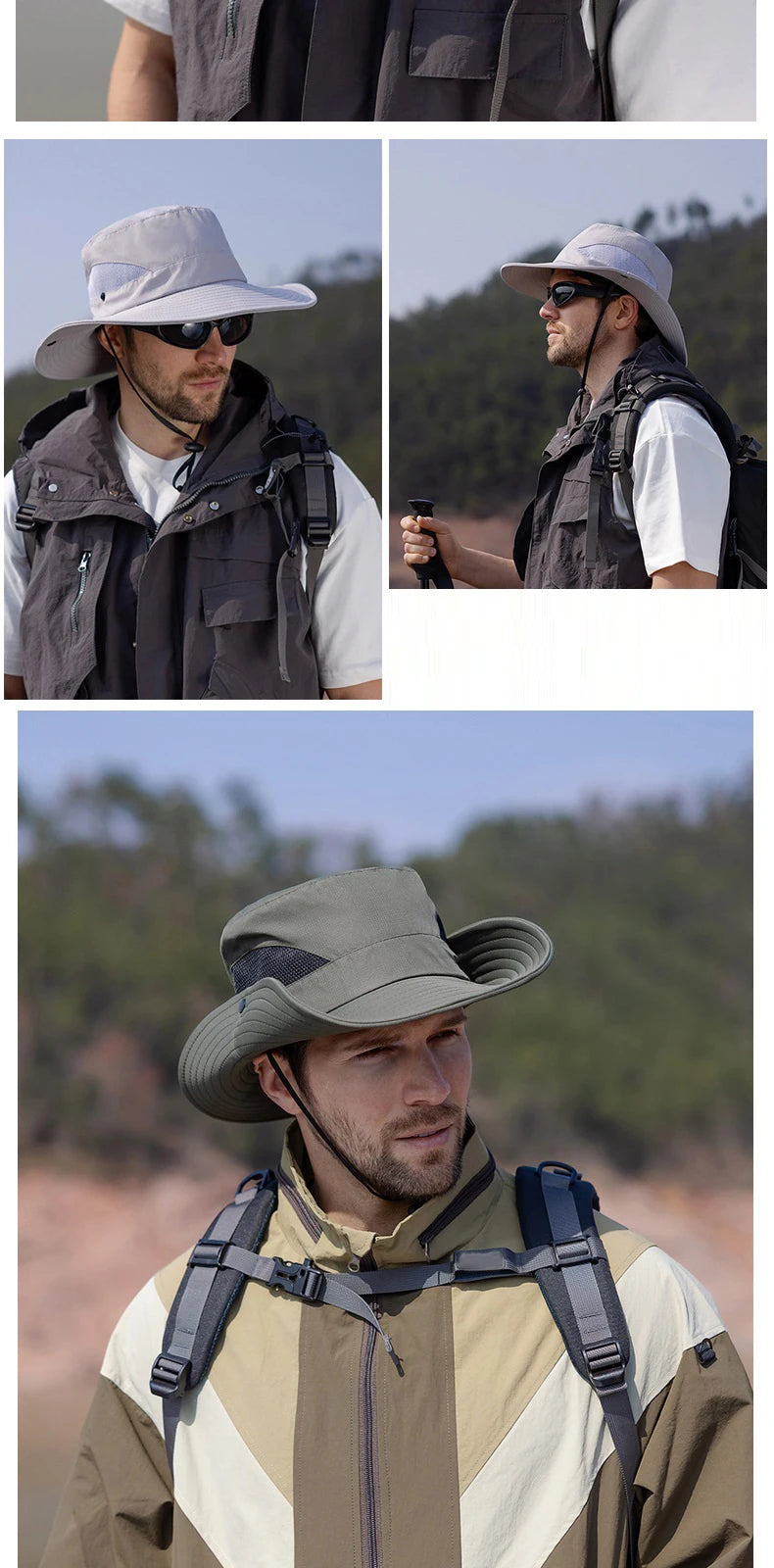 Summer UPF50+ Sun Hats For Women Men Breathable Mesh Boonie Hat Foldable UV Protection Hiking Fishing Hat Male Bucket Hats
