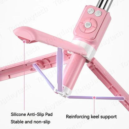 Bluetooth Wireless Selfie Stick – Foldable Phone Stand with Ring Light for Makeup, Video, & Live Streaming